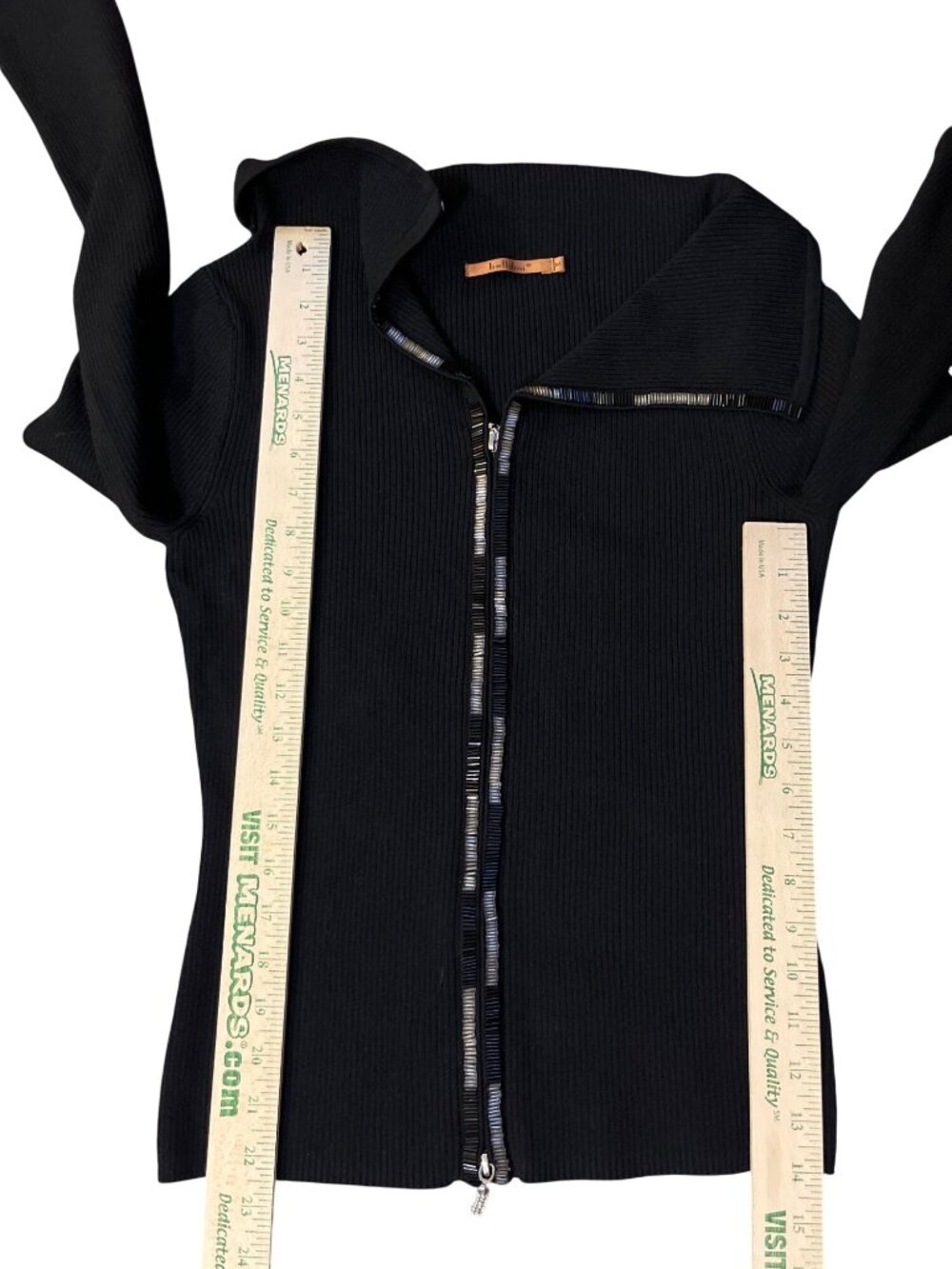 Belldini Black Zip Sweater Womens M Sequin Trim Stretch Used - Picture 8 of 12